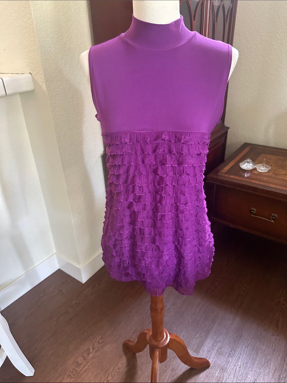 Purple Ruffle Sleeveless Blouse